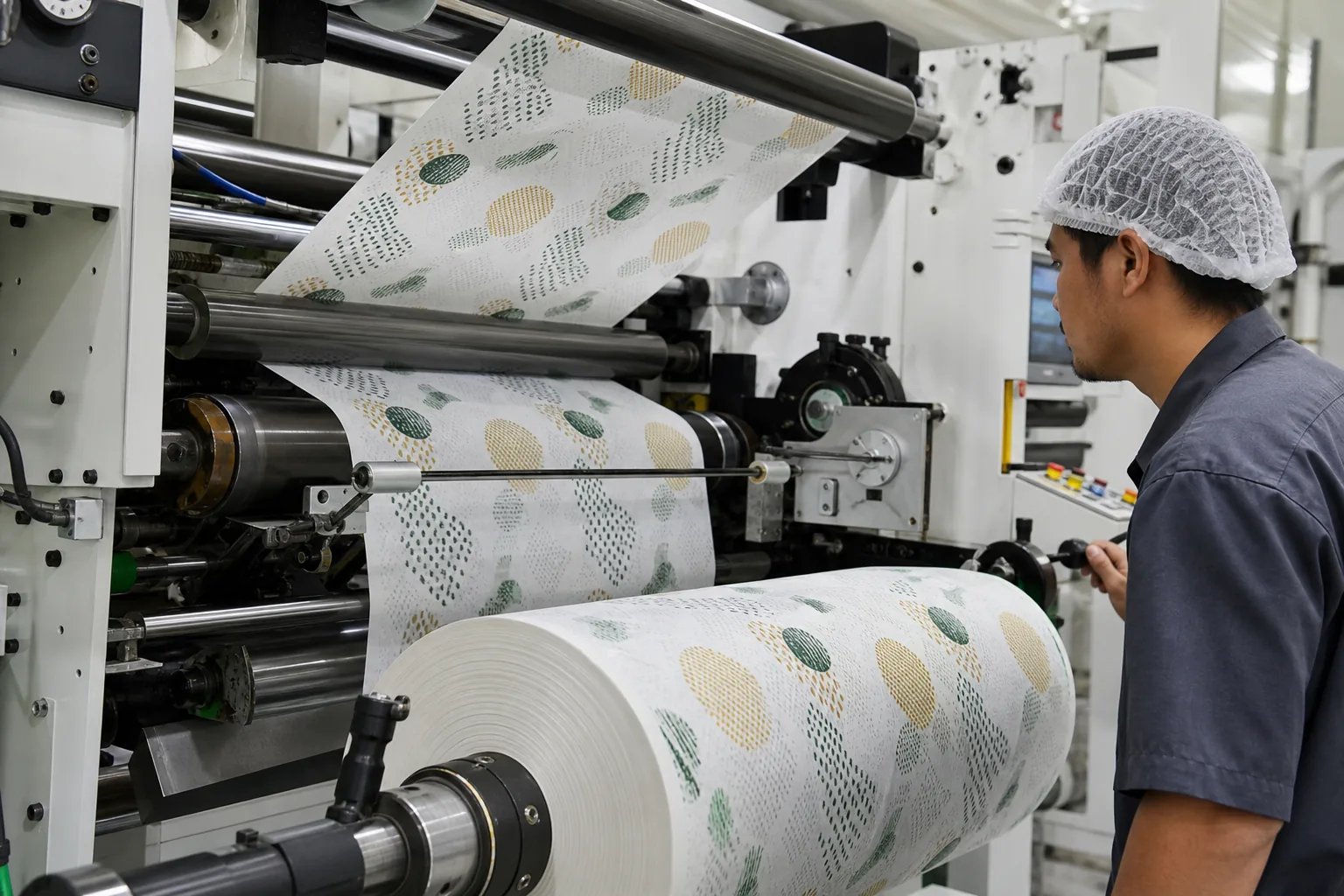 Precision paper printing production monitored by an experienced operator