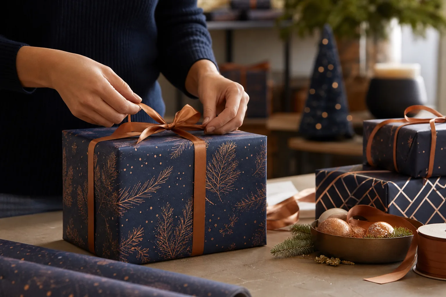 Seasonal gift wrapping paper for retail and corporate gifting